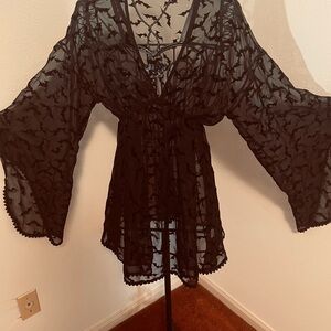 Black lace see through Y2K gothic Lolita blouse / mini dress. Never been worn.